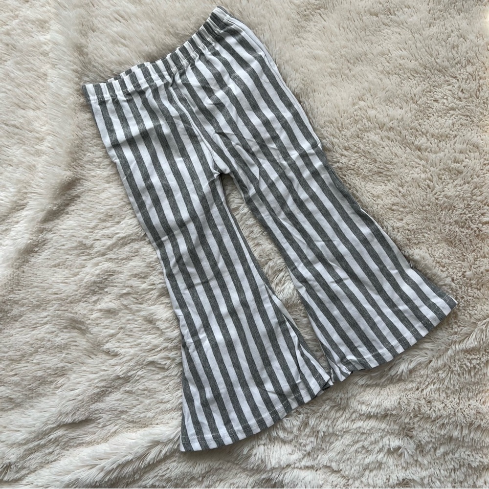 Bailey’s Blossoms Grey & White Vertical Striped Flare Leg Pants